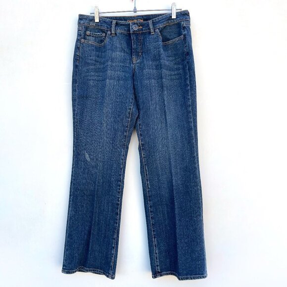 Coldwater Creek Dark Wash Blue Denim Straight Wide Leg Jeans 12 - Picture 1 of 9